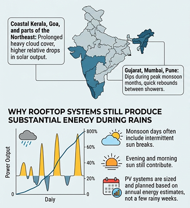 Typical impact of monsoon on solar output in India